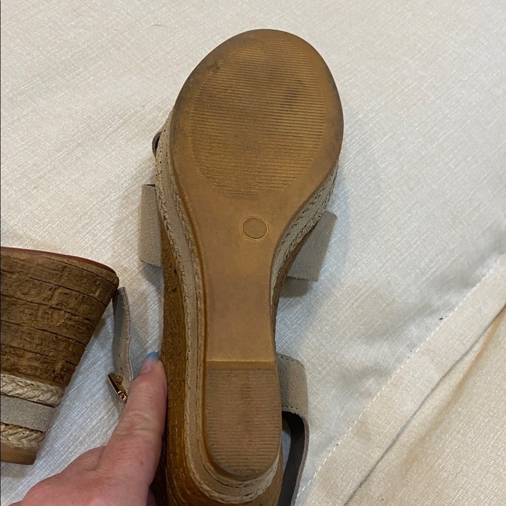 Gold buckled wedge coach and four suede sandals .. like new very comfortable - Picture 3 of 3
